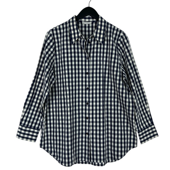 Lafayette 148 New York Check-Print Button-Down Shirt Size Large - Picture 2 of 7